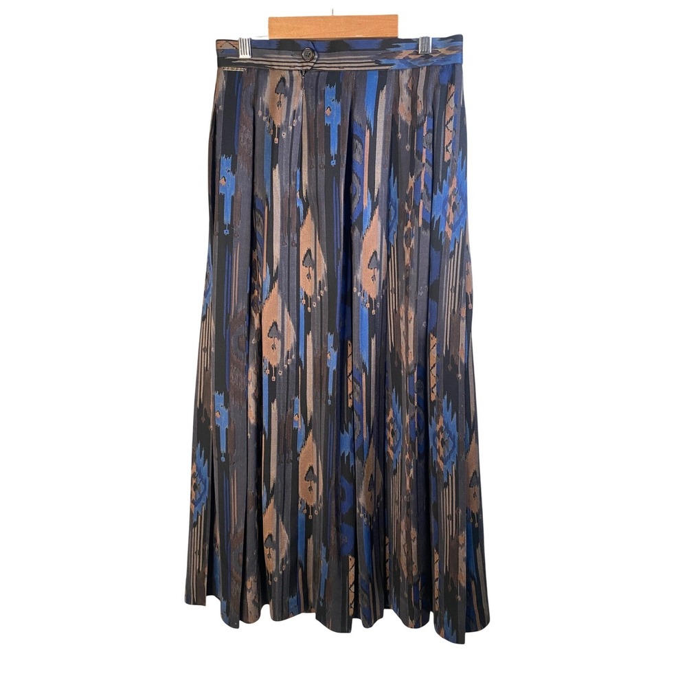 Vintage Geiger Pleated Maxi Skirt Womens 38 Pure Wool Ikat Made in Austria Boho